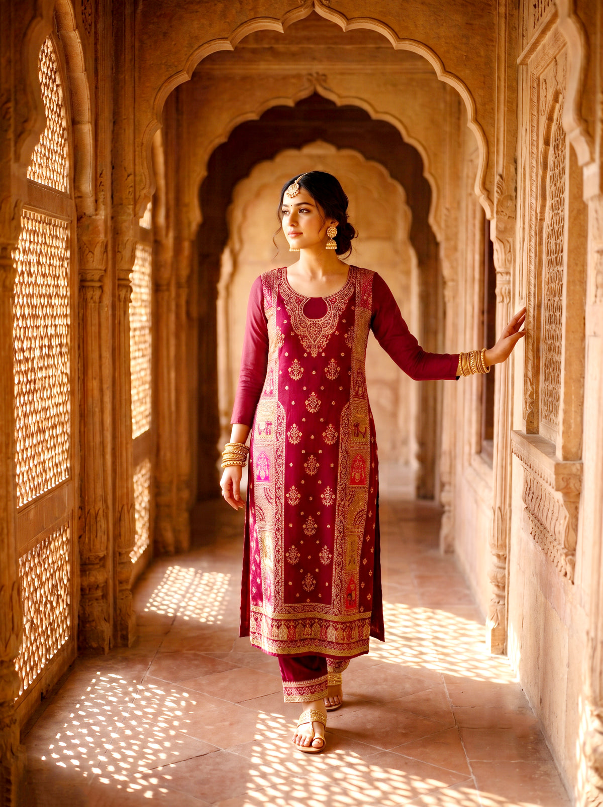 SAFAA Sehar 01 Women's Unstitched Woolen Suit Dress Material – Maroon – front