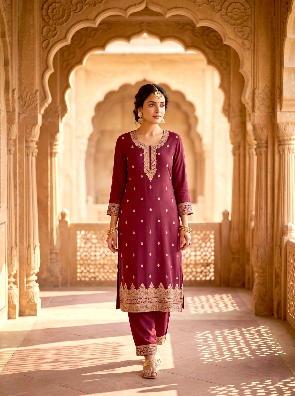 SAFAA Uzma 03 Women's Unstitched Woolen Suit Dress Material – Maroon – front