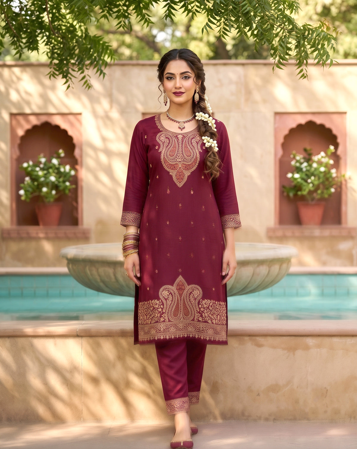 SAFAA Zoya 02 Women's Unstitched Woolen Suit Dress Material – Maroon – front