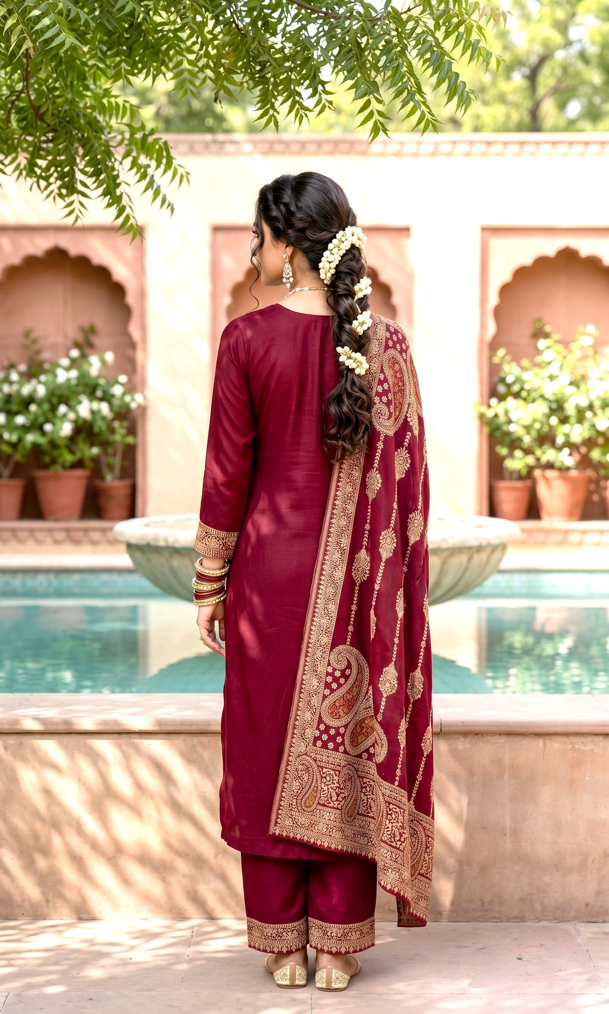 SAFAA Zoya 02 Women's Unstitched Woolen Suit Dress Material – Maroon – view 2