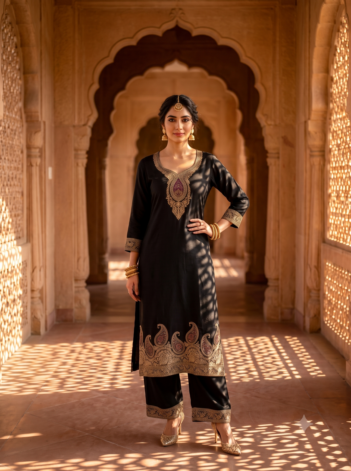 SAFAA Zoya 01 Women's Unstitched Woolen Suit Dress Material – Black – front