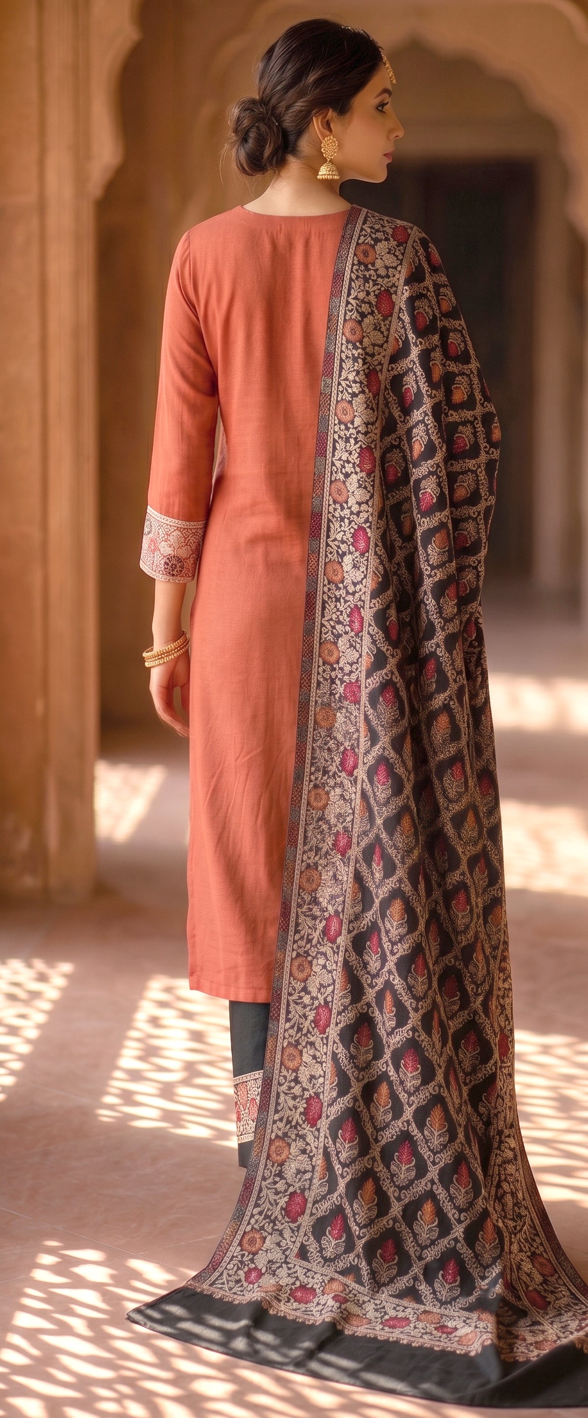 SAFAA Zulfi 03 Women's Unstitched Woolen Suit Dress Material – Rust – view 2