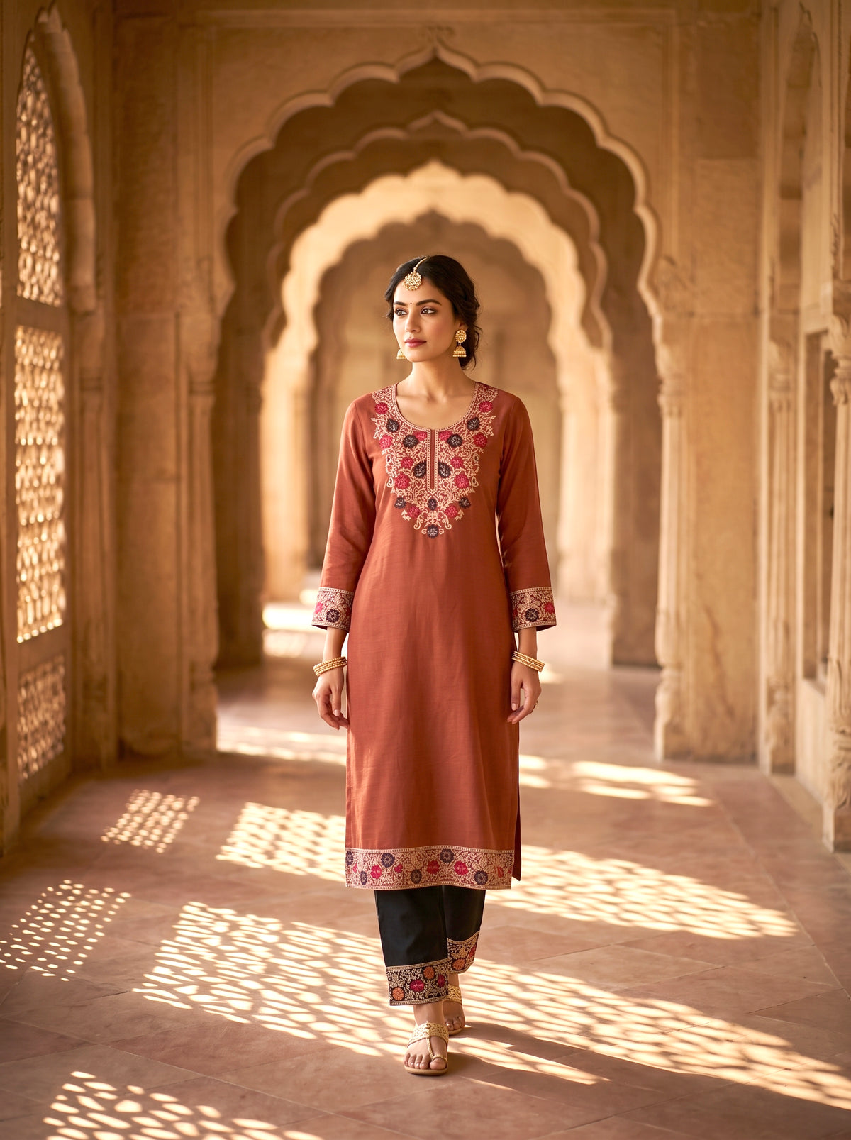 SAFAA Zulfi 03 Women's Unstitched Woolen Suit Dress Material – Rust – front