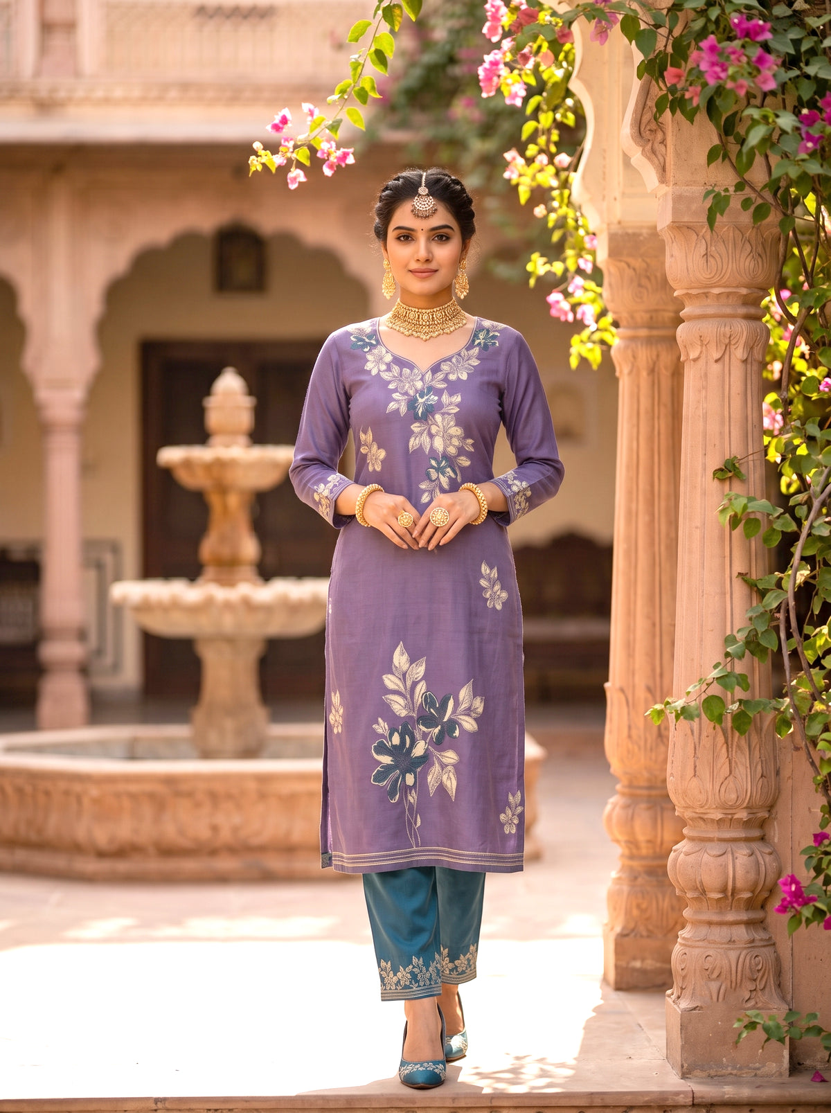 SAFAA Zulfi 02 Women's Unstitched Woolen Suit Dress Material – Lavender – front