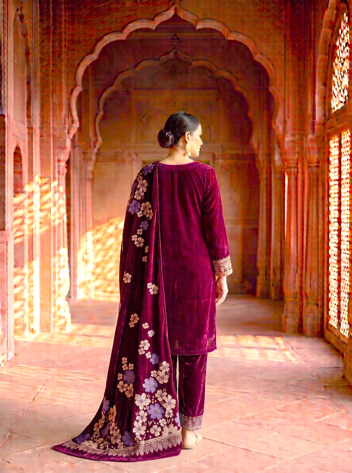 SAFAA Hafsa 01 Women's Unstitched Acro Wool Velvet Pakistani Suit Dress Material – Maroon – view 2