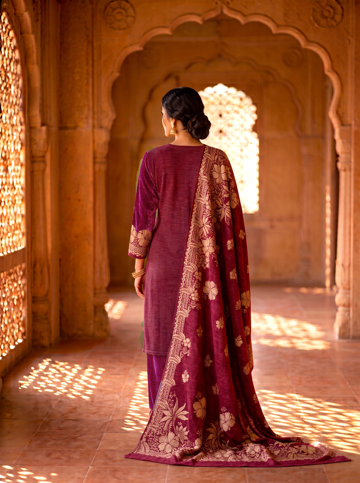 SAFAA Faiza 02 Women's Unstitched Acro Wool Velvet Pakistani Suit Dress Material – Maroon – view 2