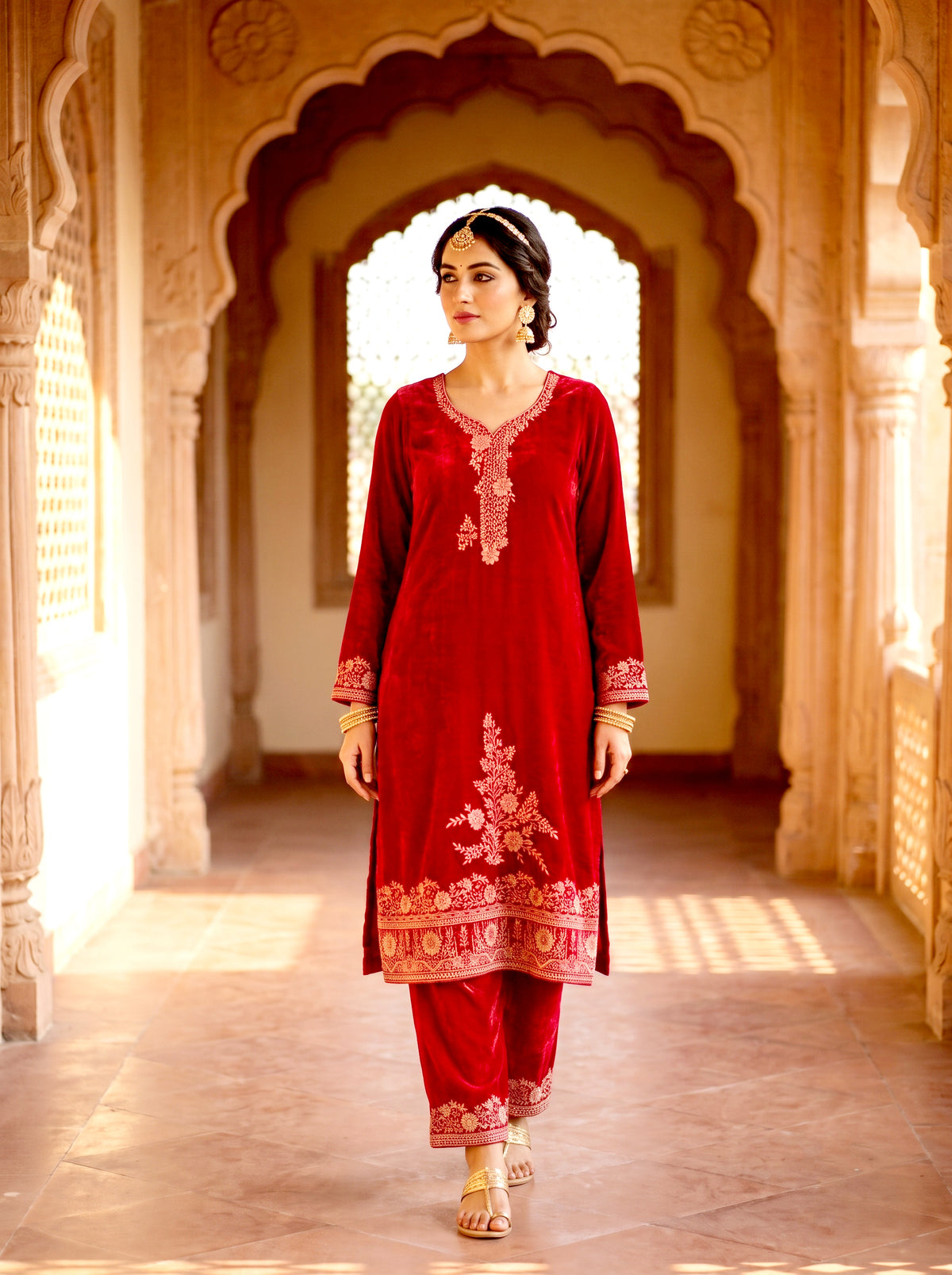 SAFAA Rihana 03 Women's Unstitched Acro Wool Velvet Pakistani Suit Dress Material – Maroon – front