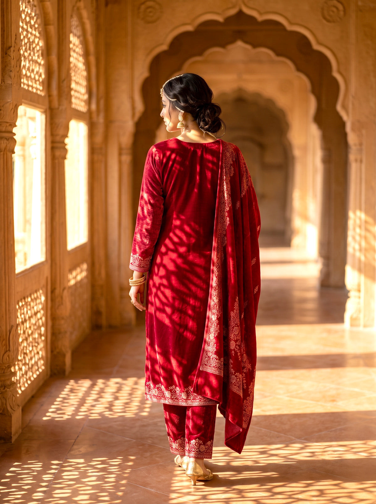 SAFAA Rihana 03 Women's Unstitched Acro Wool Velvet Pakistani Suit Dress Material – Maroon – view 2