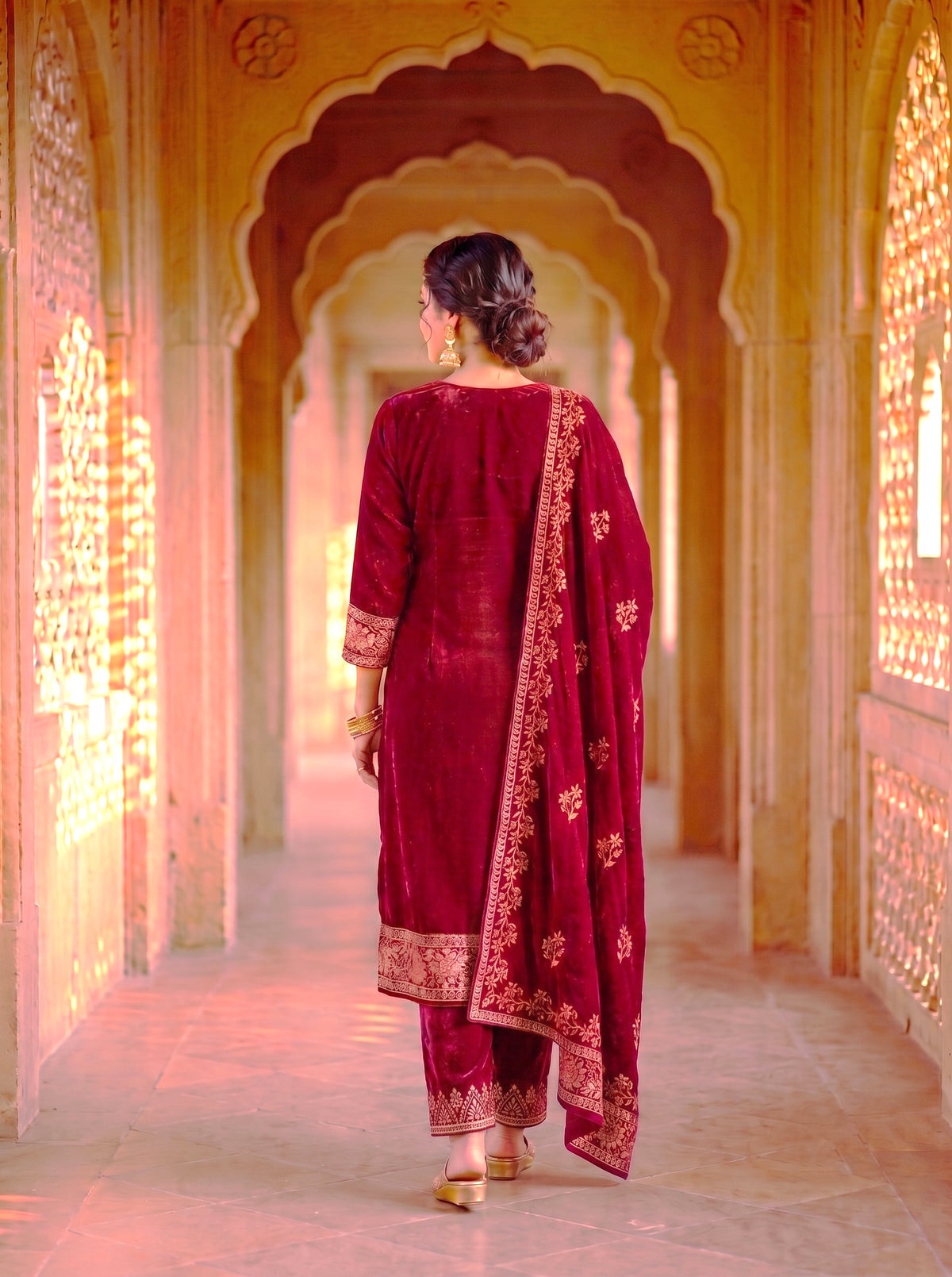 SAFAA Rihana 02 Women's Unstitched Acro Wool Velvet Pakistani Suit Dress Material – Maroon – view 2