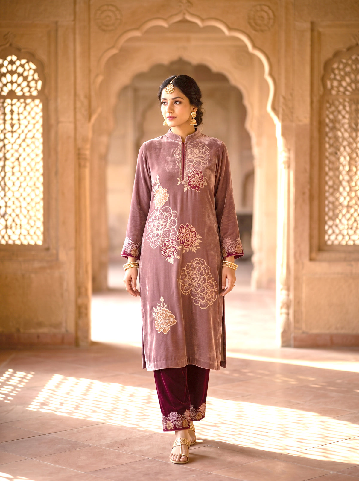 SAFAA Momin 03 Women's Unstitched Acro Wool Velvet Pakistani Suit Dress Material – Onion Pink – front
