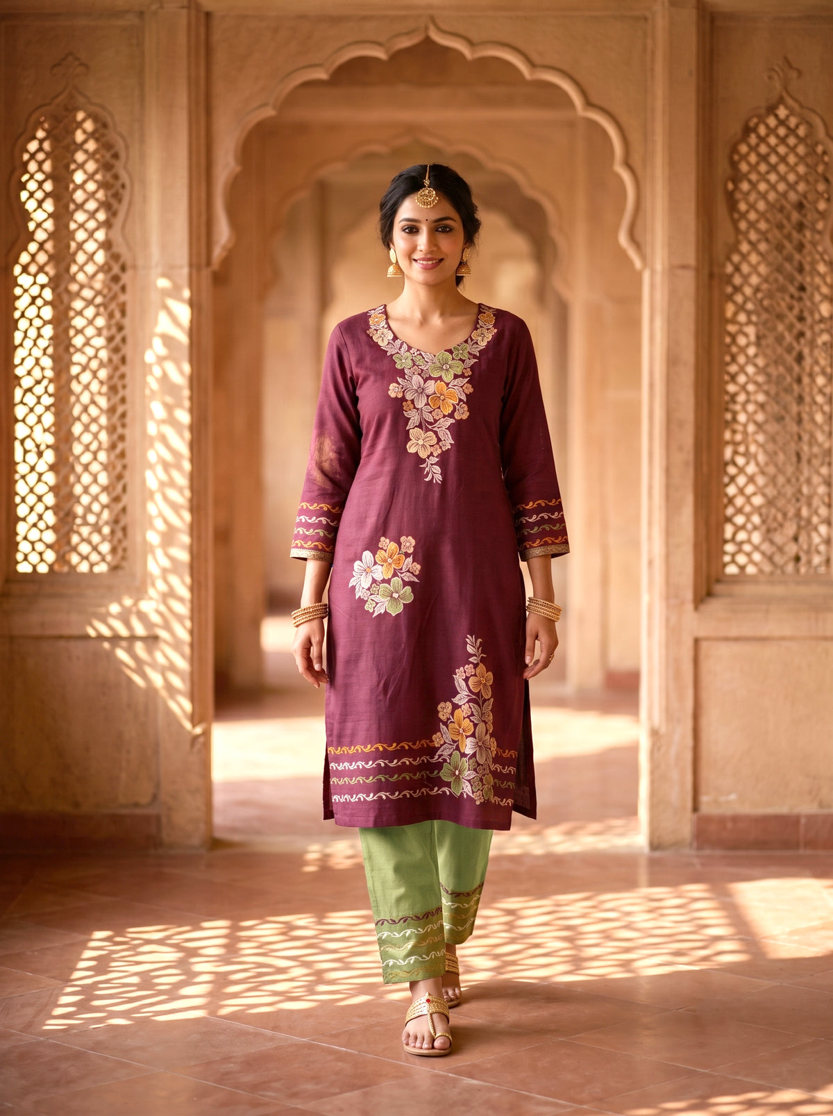 SAFAA Sufi 02 Women's Unstitched Woolen Suit Dress Material – Wine – front