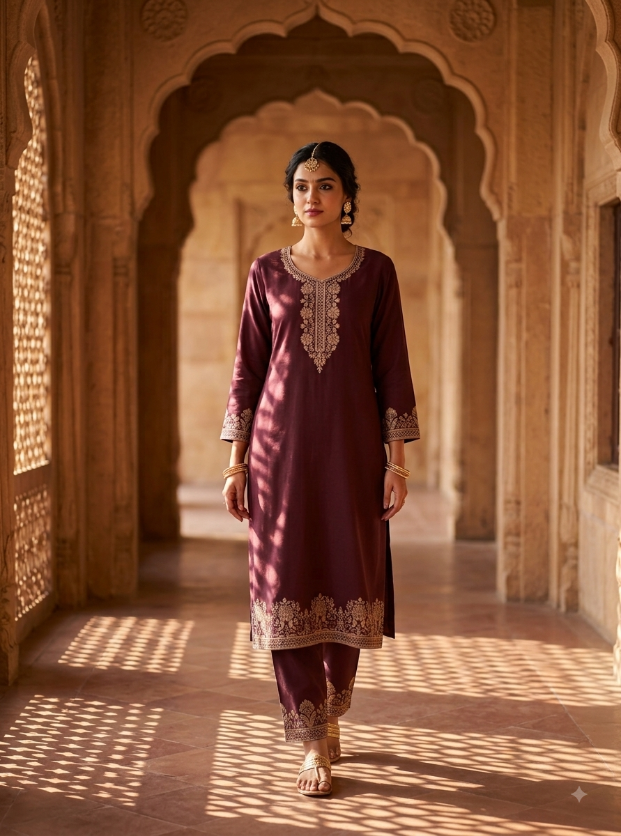 SAFAA Zaira 01 Women's Unstitched Woolen Suit Dress Material – Wine – front