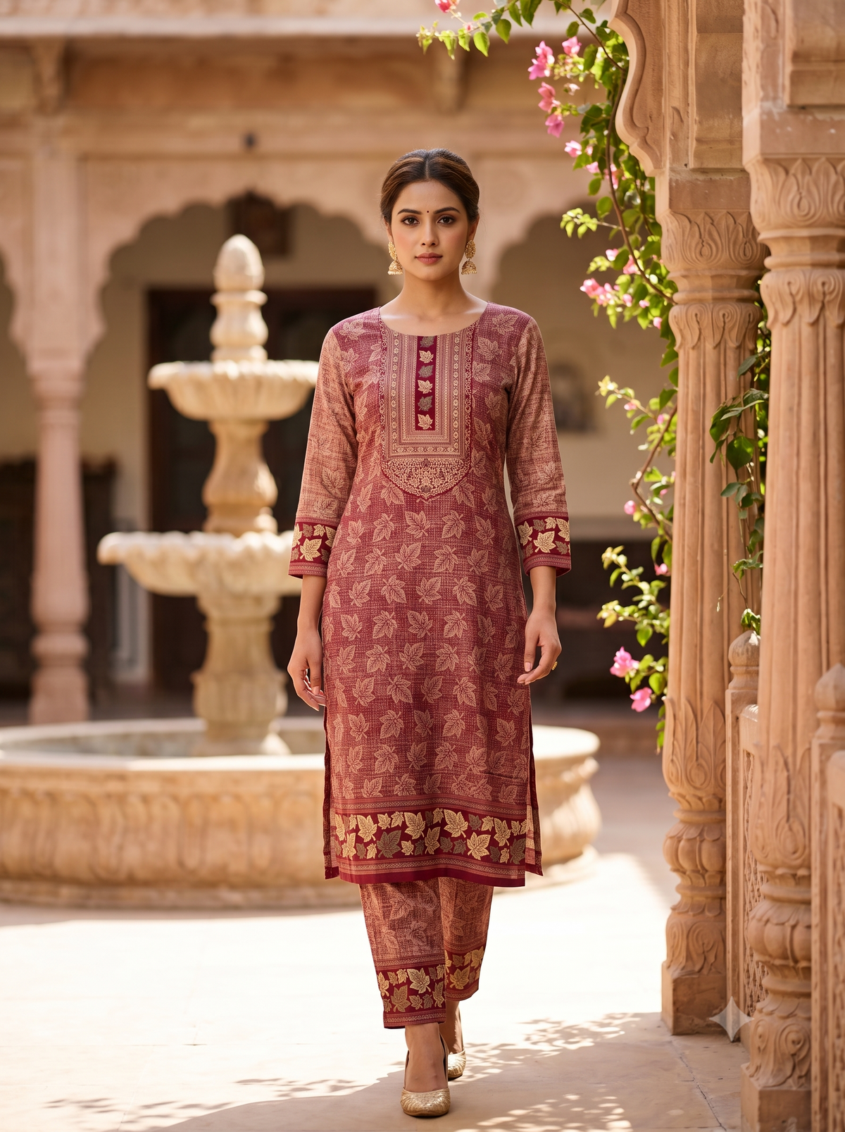SAFAA Irham 08 Women's Unstitched Woolen Suit Dress Material – Rust – front