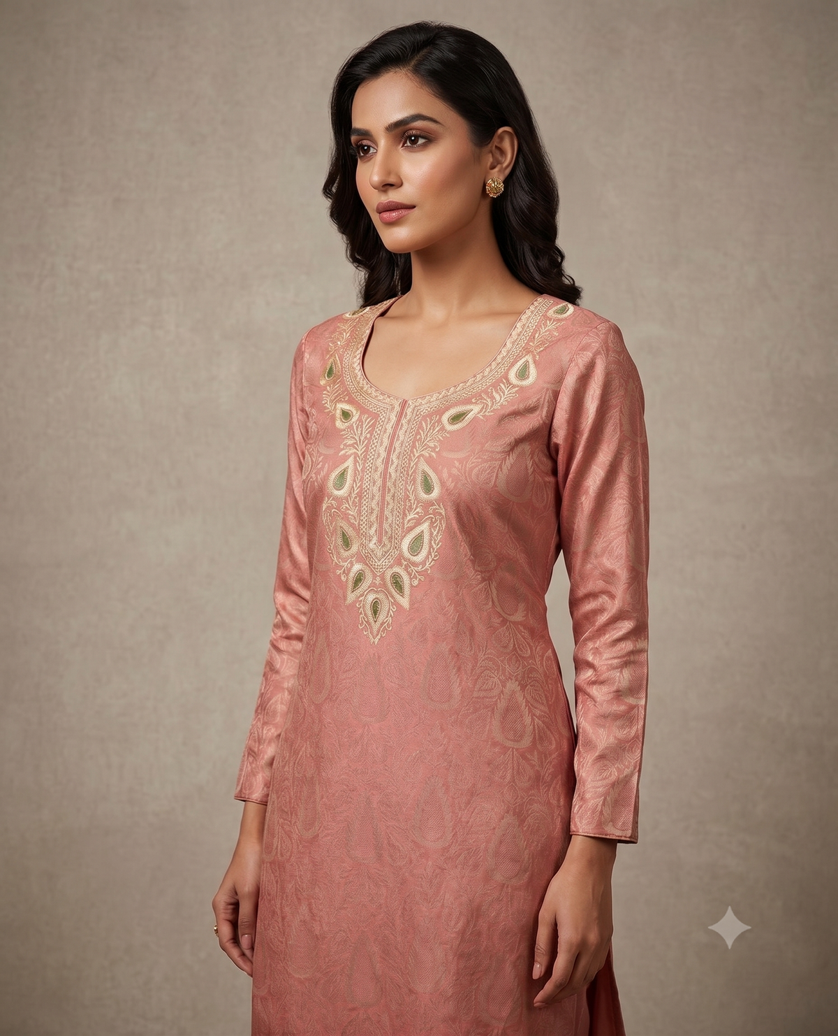 SAFAA Irham 07 Women's Unstitched Woolen Suit Dress Material – Peach – view 3