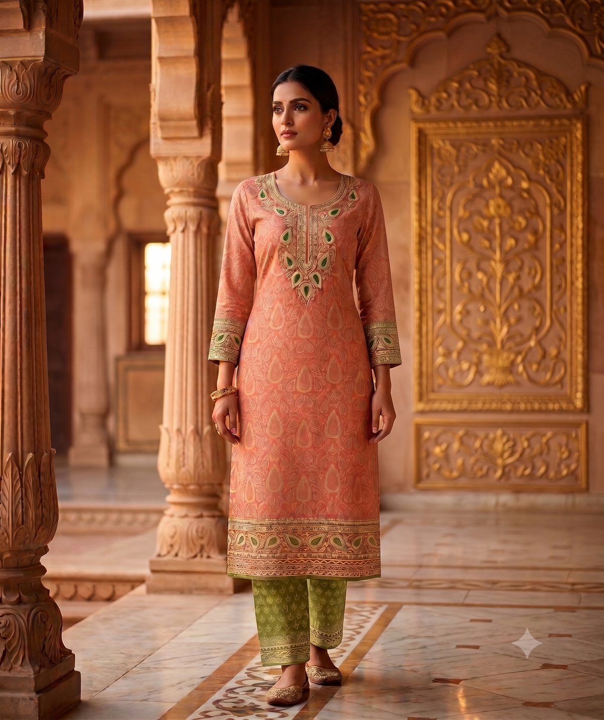 SAFAA Irham 07 Women's Unstitched Woolen Suit Dress Material – Peach – front
