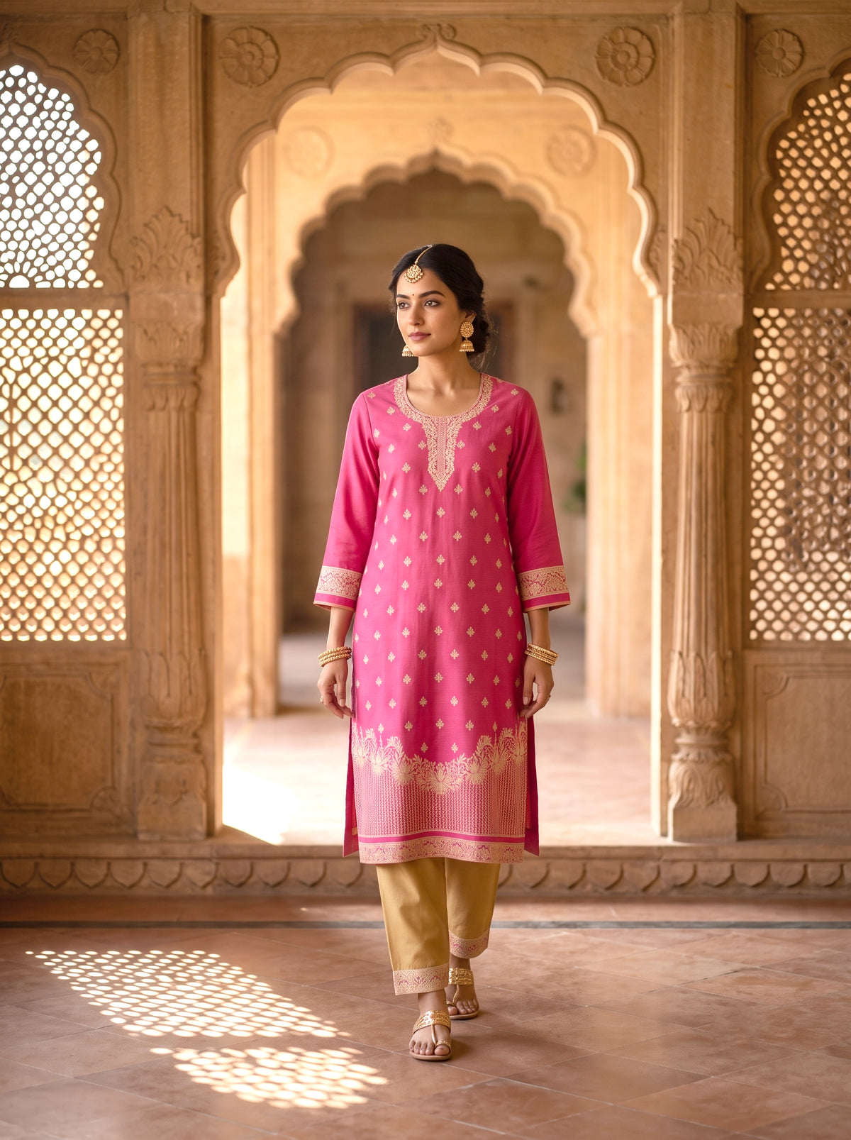 SAFAA Shifa 01 Women's Unstitched Woolen Suit Dress Material – Rose Pink – front