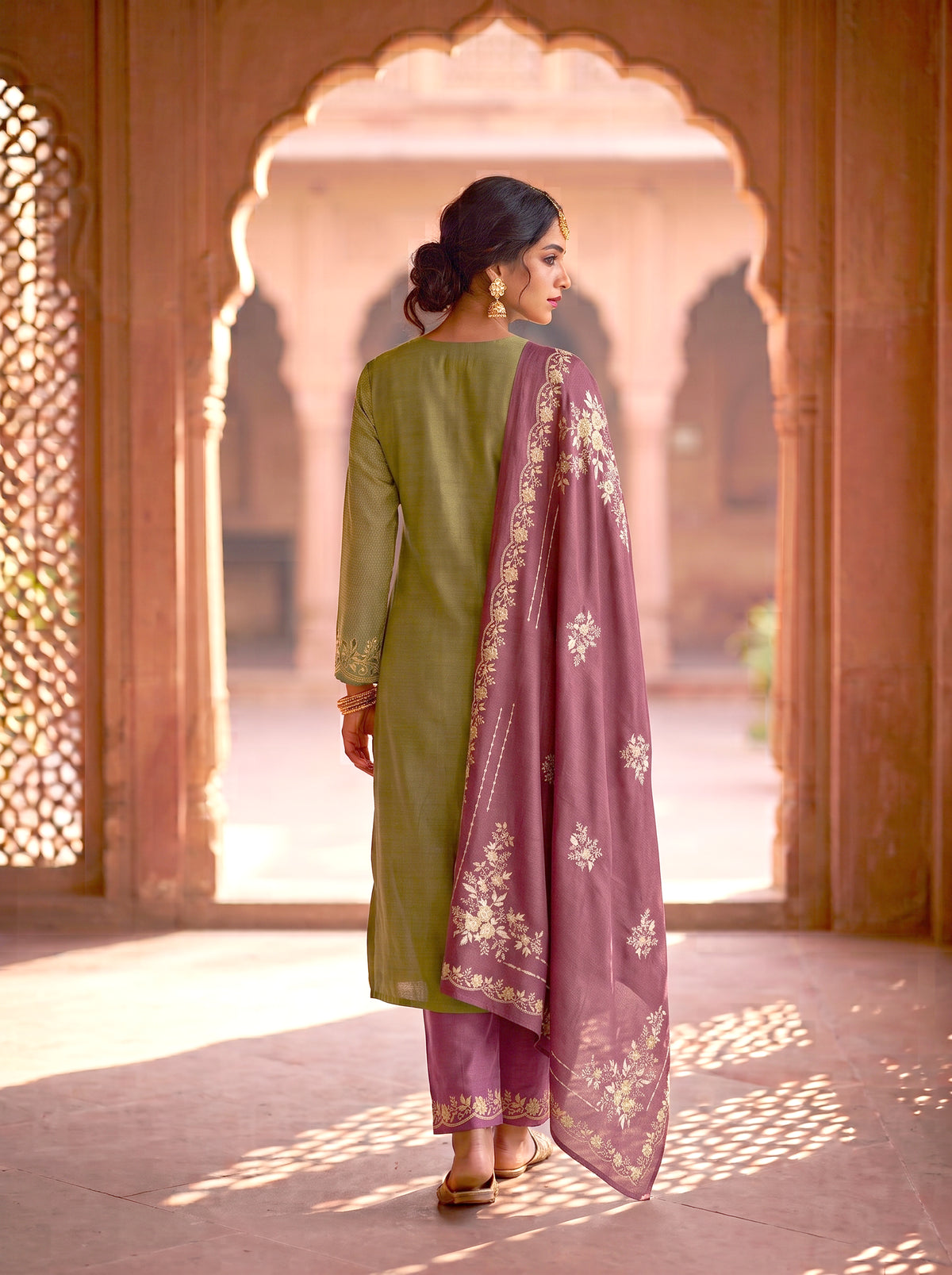 SAFAA Shifa 02 Women's Unstitched Woolen Suit Dress Material – Mehndi Green – view 2