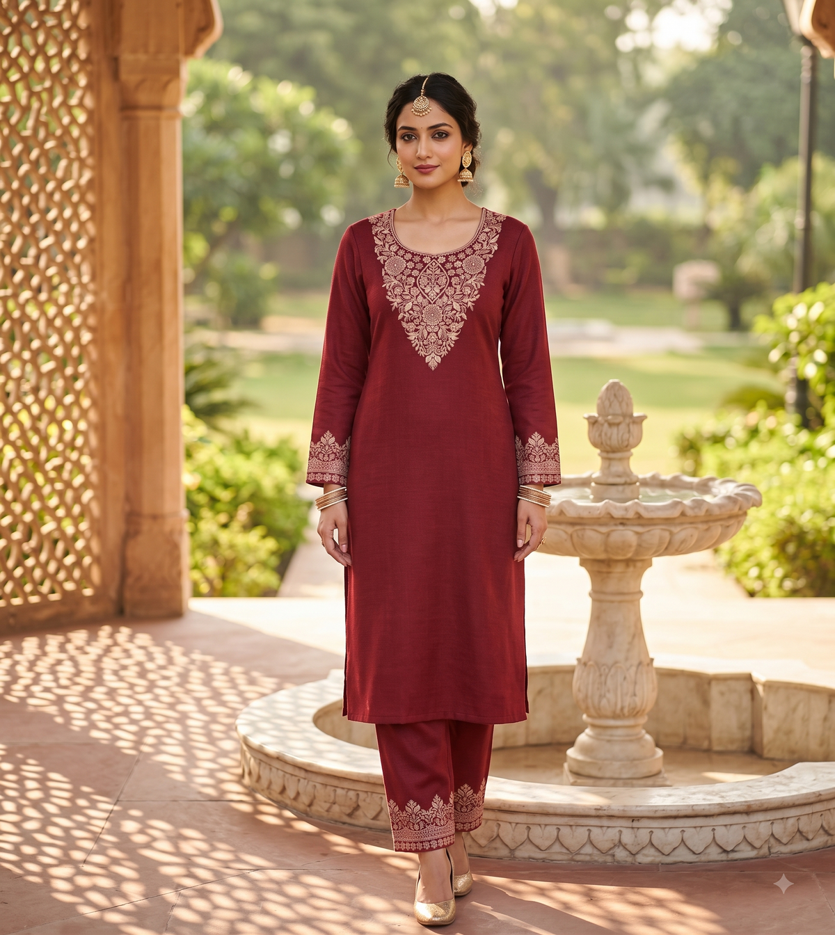 SAFAA Sohana 01 Women's Unstitched Woolen Suit Dress Material – Maroon – front