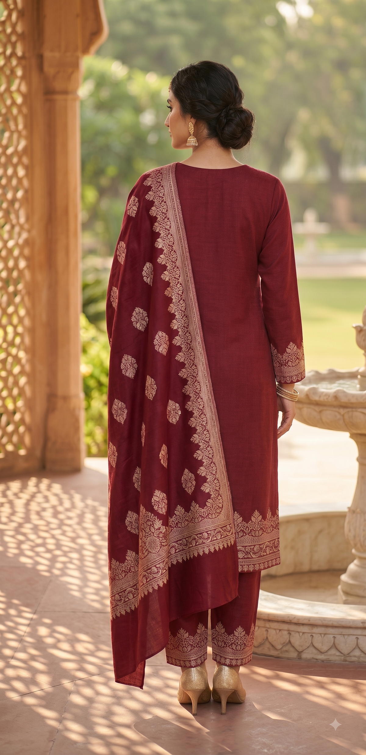 SAFAA Sohana 01 Women's Unstitched Woolen Suit Dress Material – Maroon – view 2