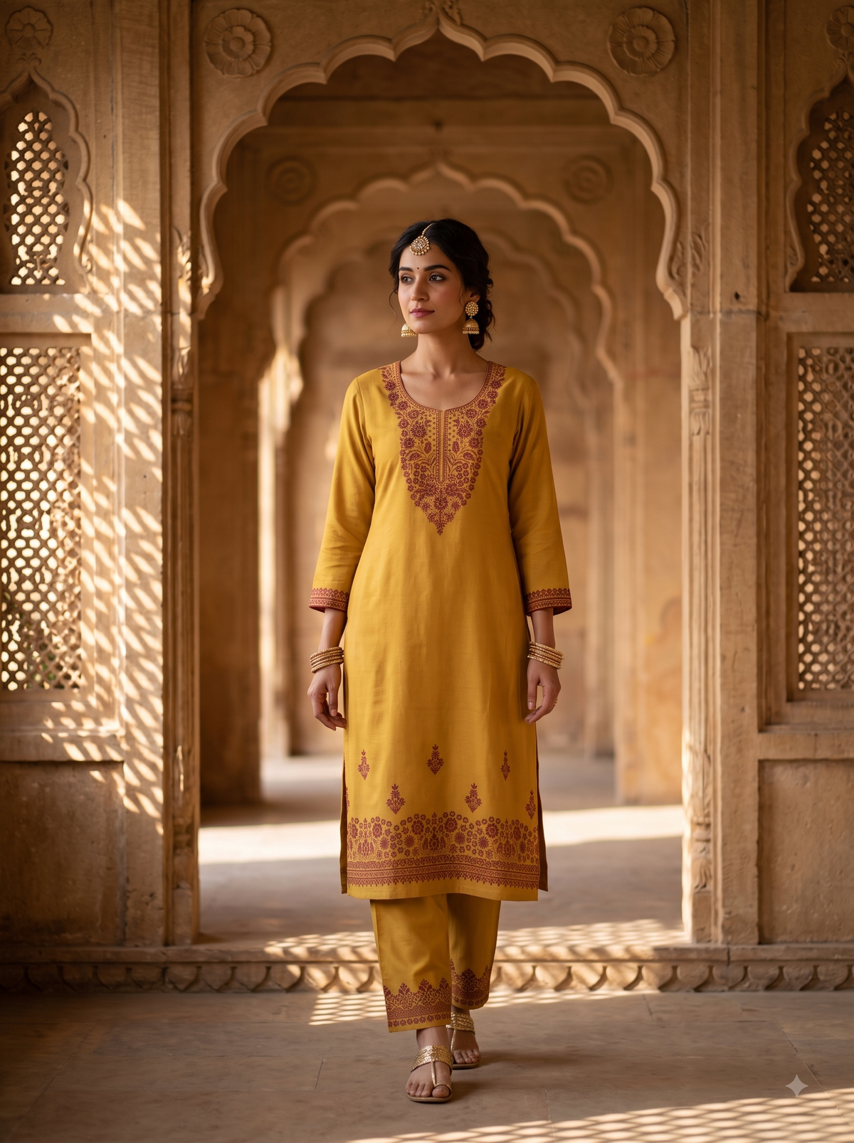 SAFAA Sohana 02 Women's Unstitched Woolen Suit Dress Material – Mustard – front