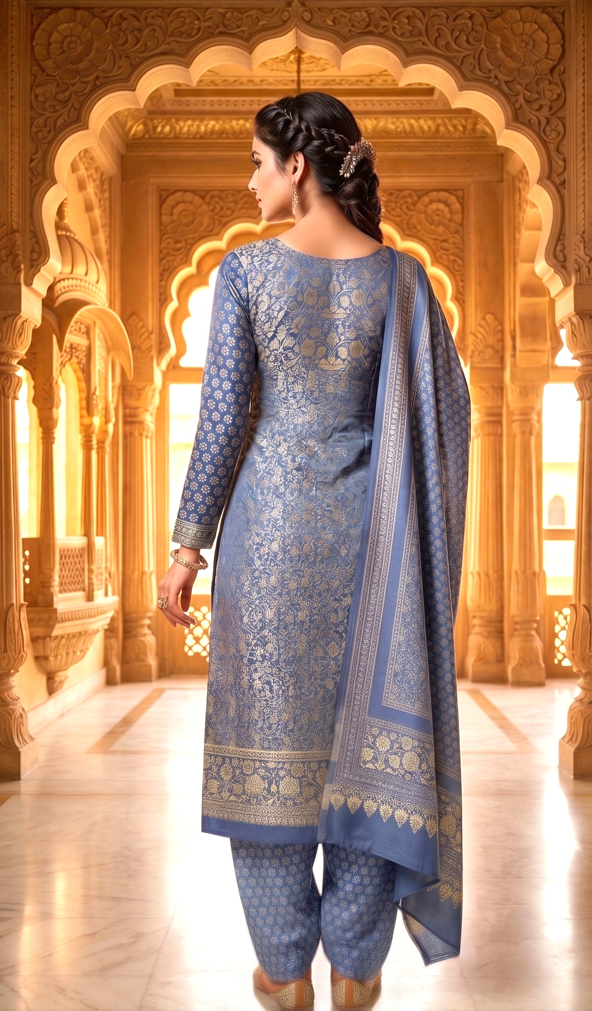 SAFAA Zurani 23 Women's Unstitched Woolen Suit Dress Material – Air Force Blue – view 2