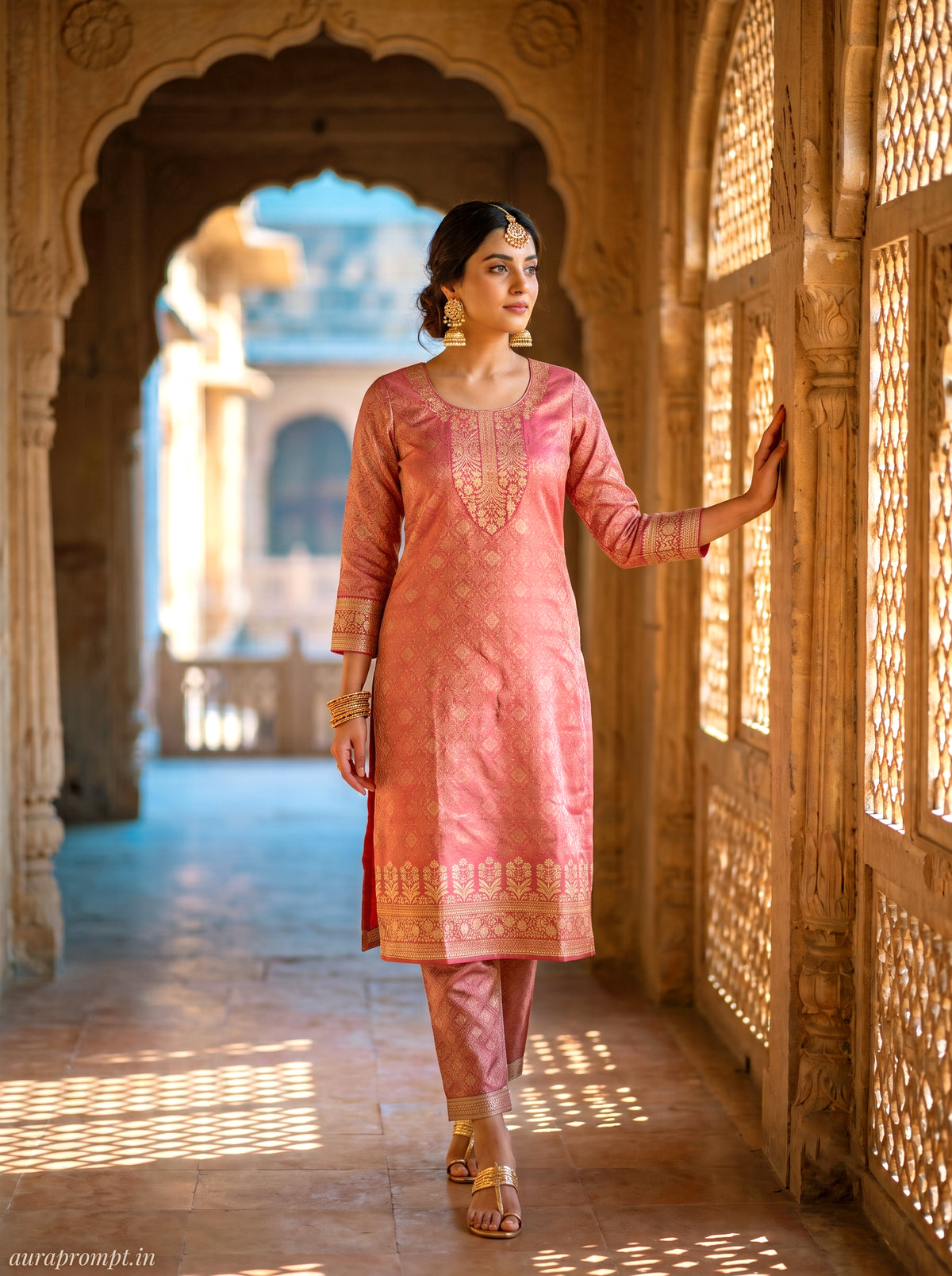 SAFAA Zurani 25 Women's Unstitched Woolen Suit Dress Material – Peach – front