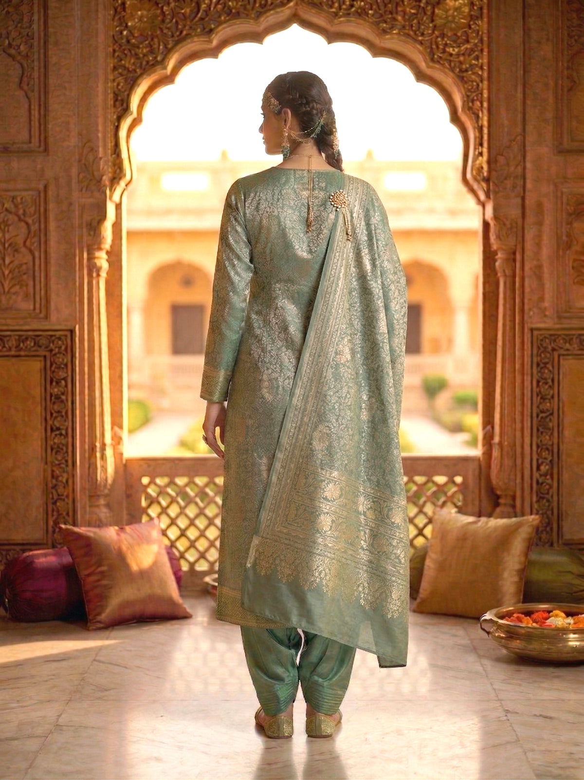 SAFAA Zurani 21 Women's Unstitched Woolen Suit Dress Material – Bottle Green – view 2