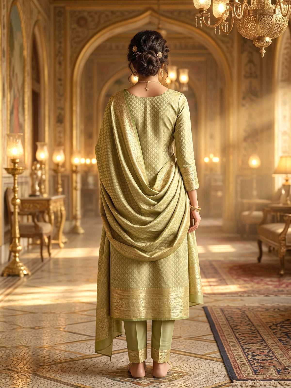 SAFAA Zurani 18 Women's Unstitched Woolen Suit Dress Material – Mehndi Green – view 2