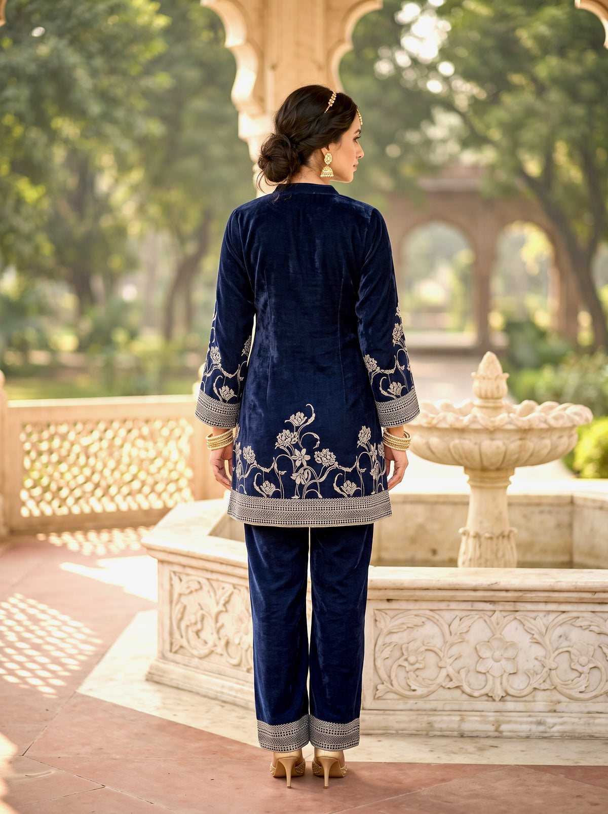 SAFAA Fida 04 Women's Velvet Kurta &amp; Pants Co-Ord Set – Air Force Blue – view 2