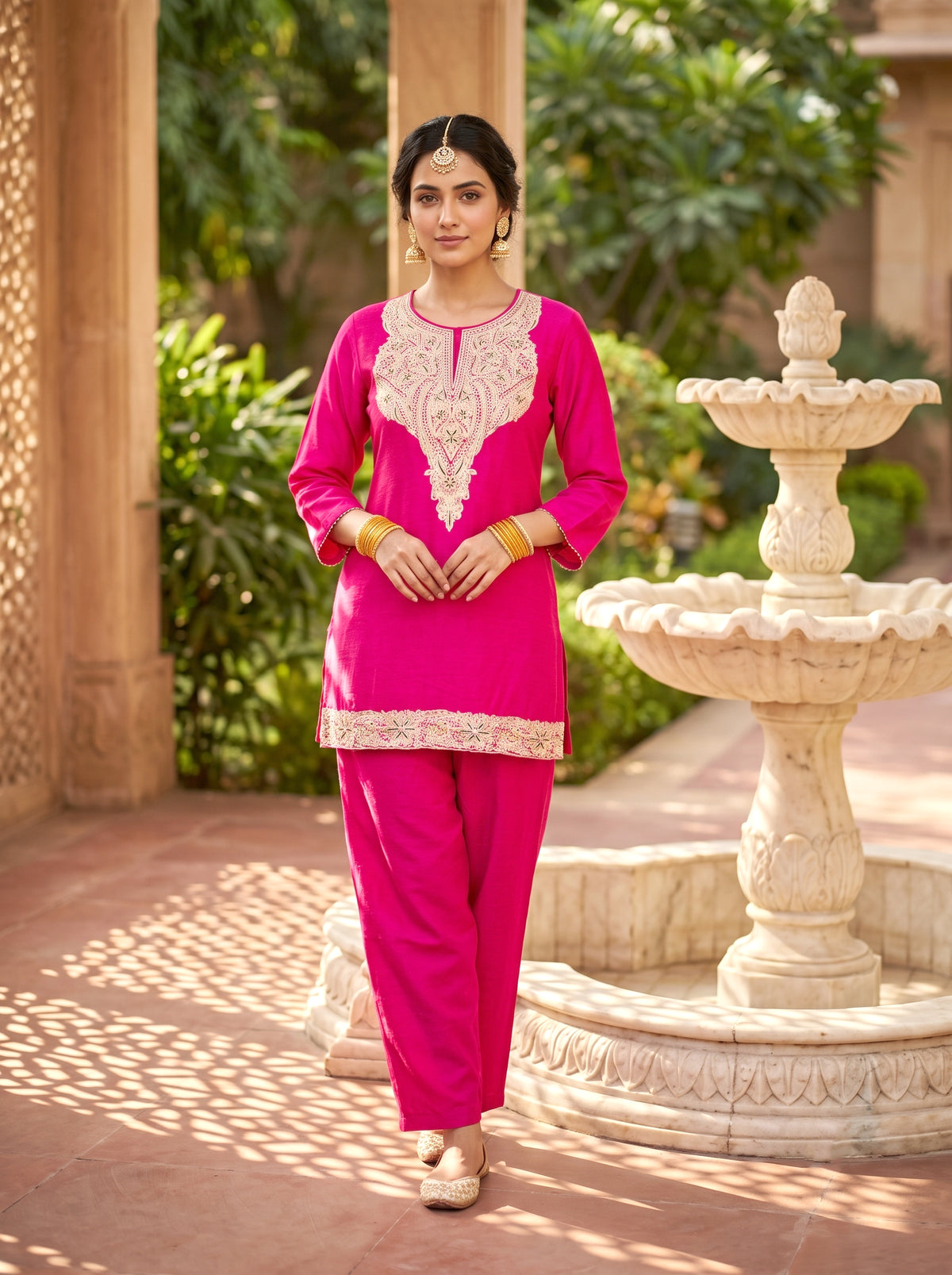 SAFAA Fariyah 23 Women's Woolen Kurta &amp; Pants Co-Ord Set – Rose Red – front