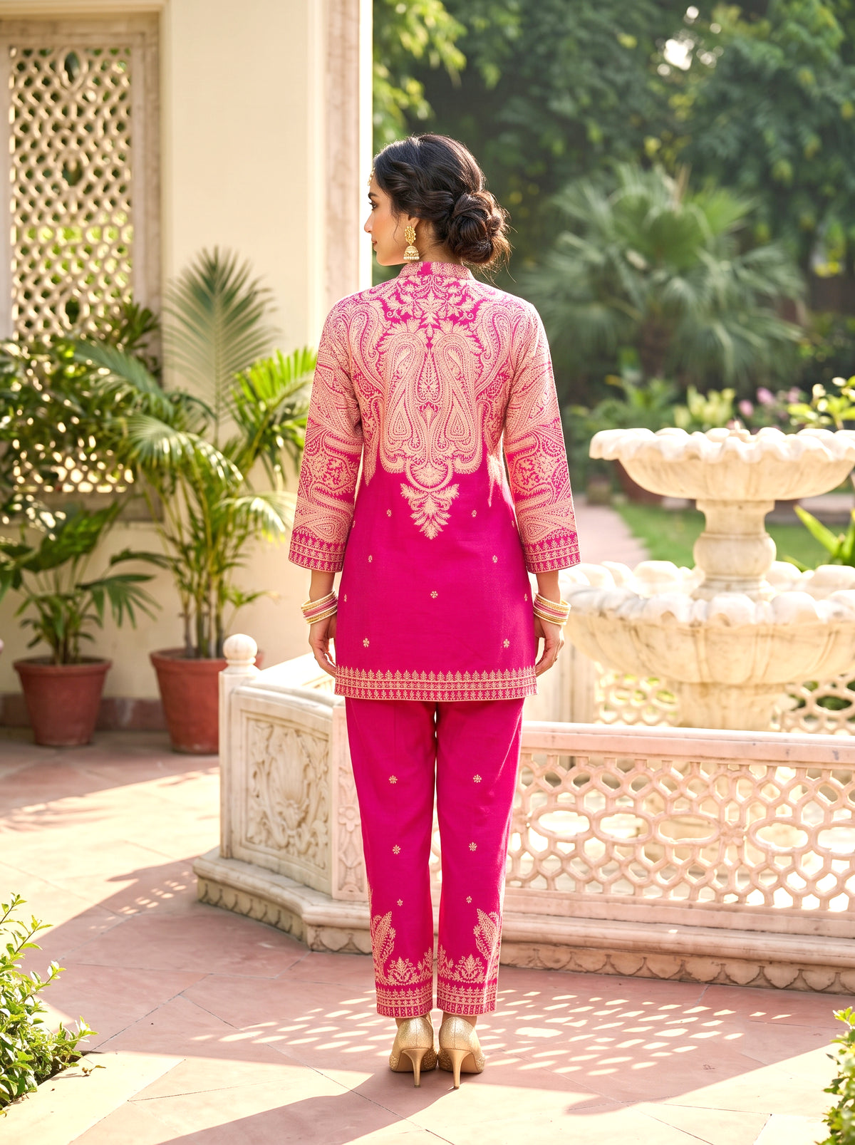 SAFAA Fariyah 23 Women's Woolen Kurta &amp; Pants Co-Ord Set – Rose Red – view 2