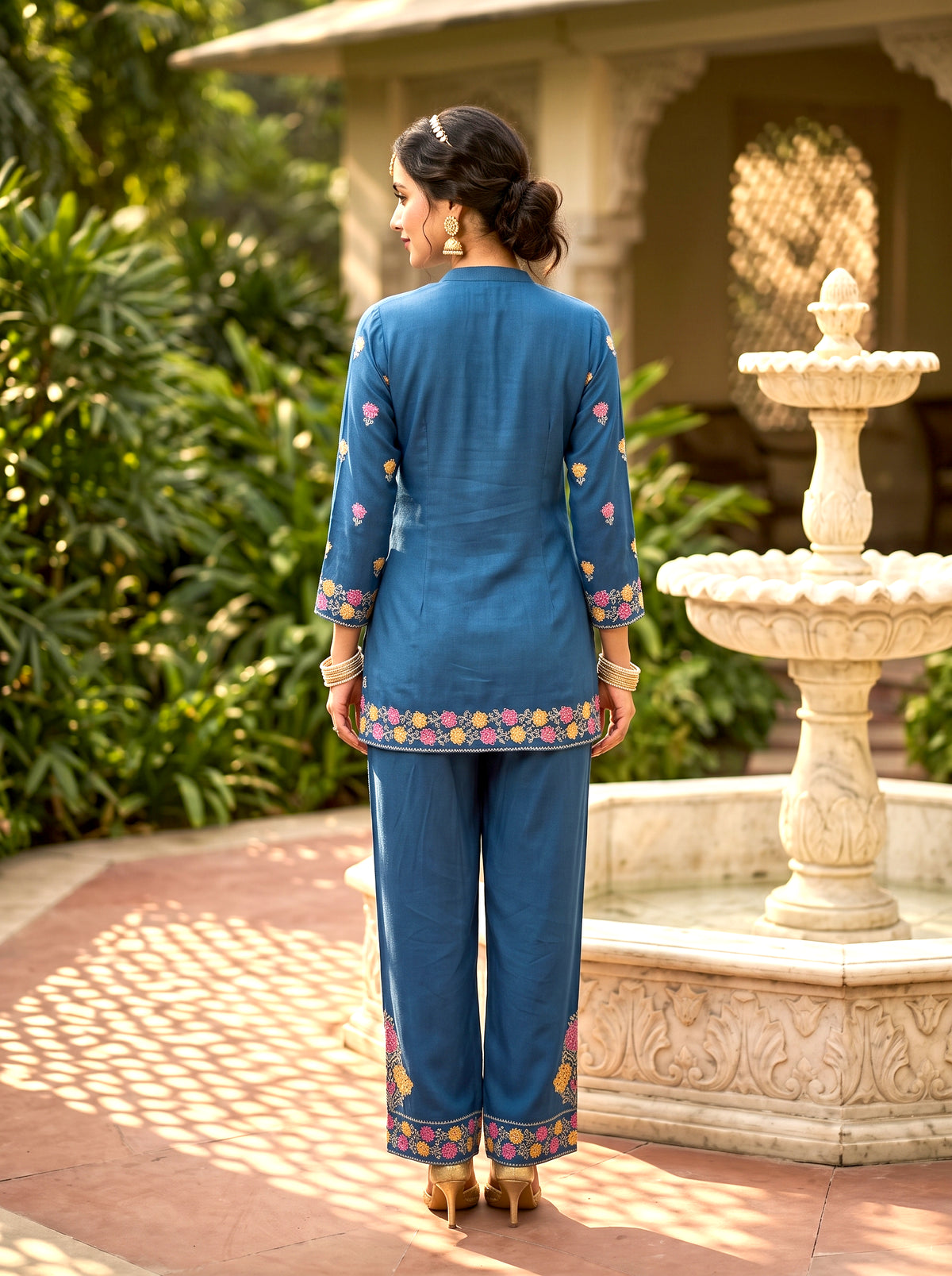 SAFAA Fariyah 25 Women's Woolen Kurta &amp; Pants Co-Ord Set – Air Force Blue – view 2