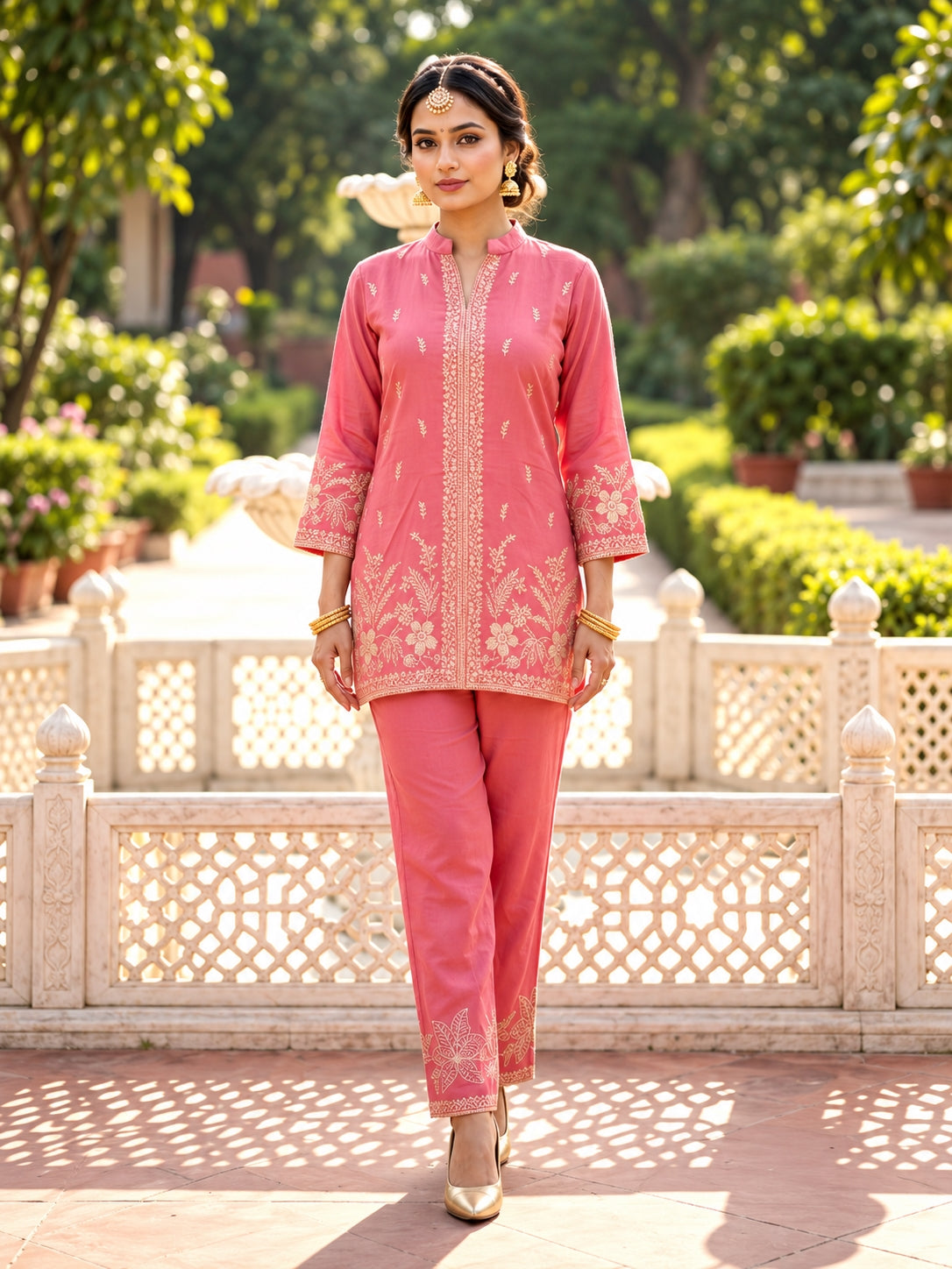 SAFAA Fariyah 05 Women's Woolen Kurta &amp; Pants Co-Ord Set – Gajri Pink – front