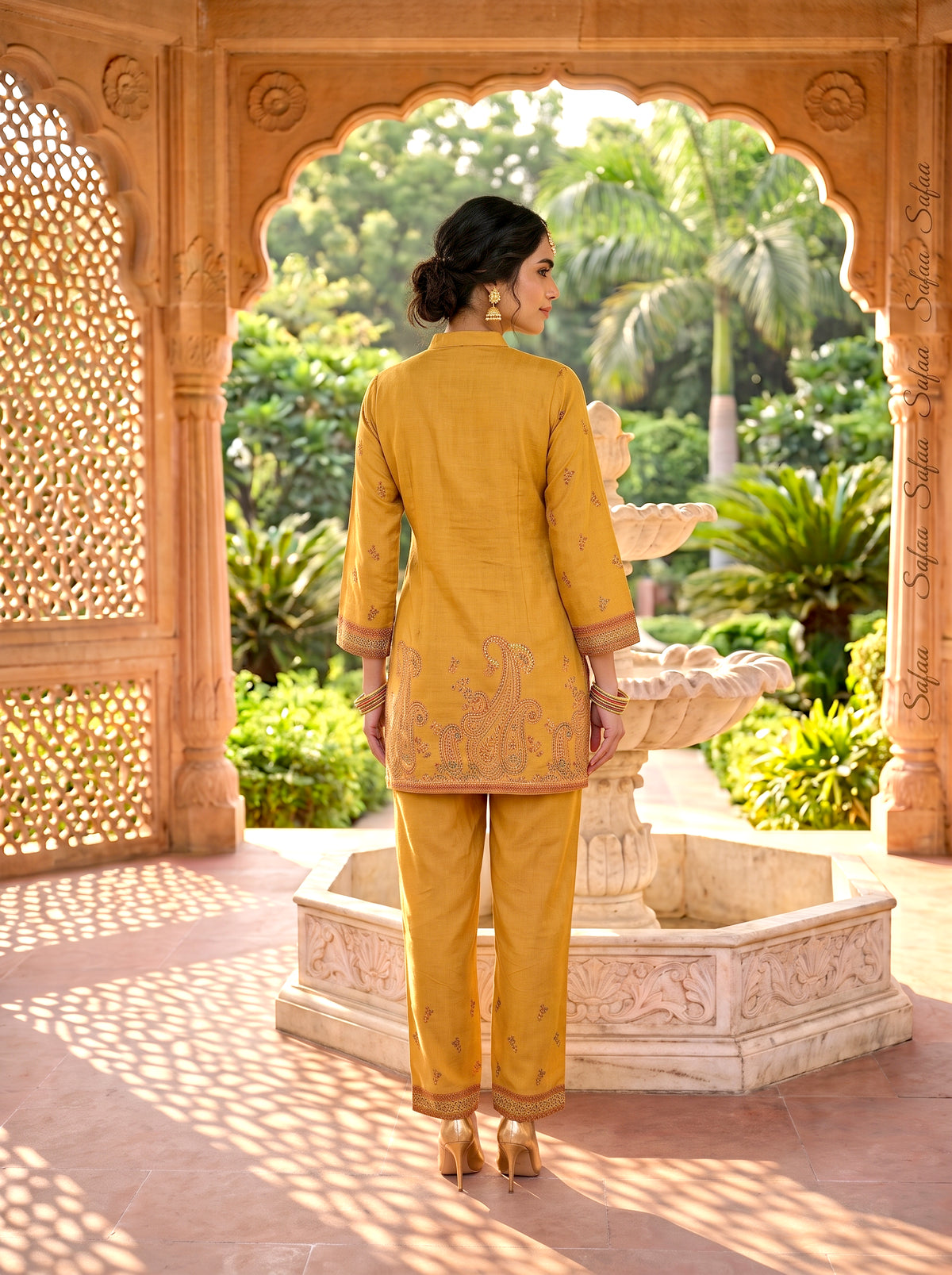 SAFAA Fariyah 24 Women's Woolen Kurta &amp; Pants Co-Ord Set – Mustard – view 2