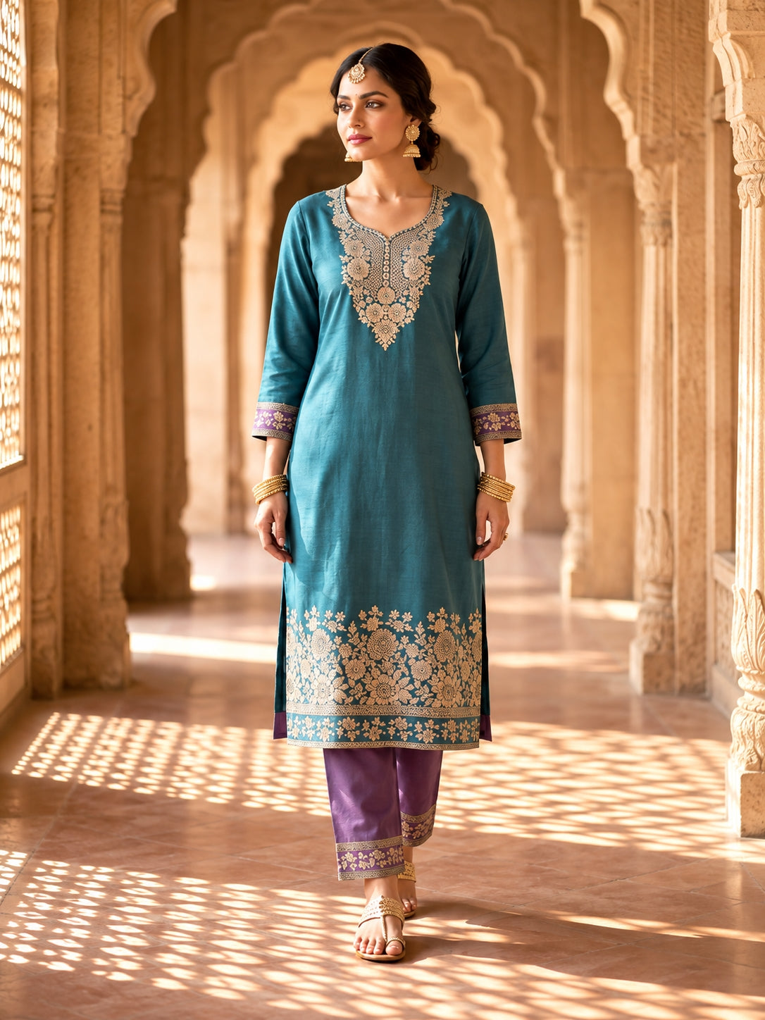 SAFAA Mirha 05 Women's Unstitched Velvet Suit Dress Material – Teal – front