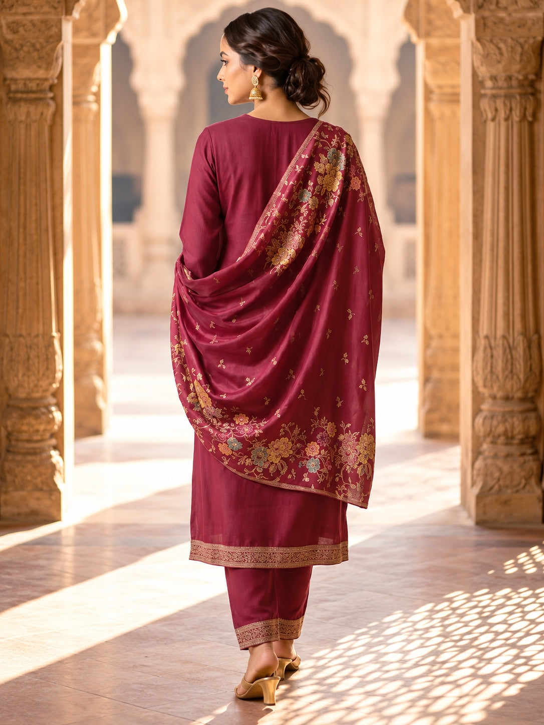 SAFAA Rehmat 01 Women's Unstitched Woolen Suit Dress Material – Wine – view 2