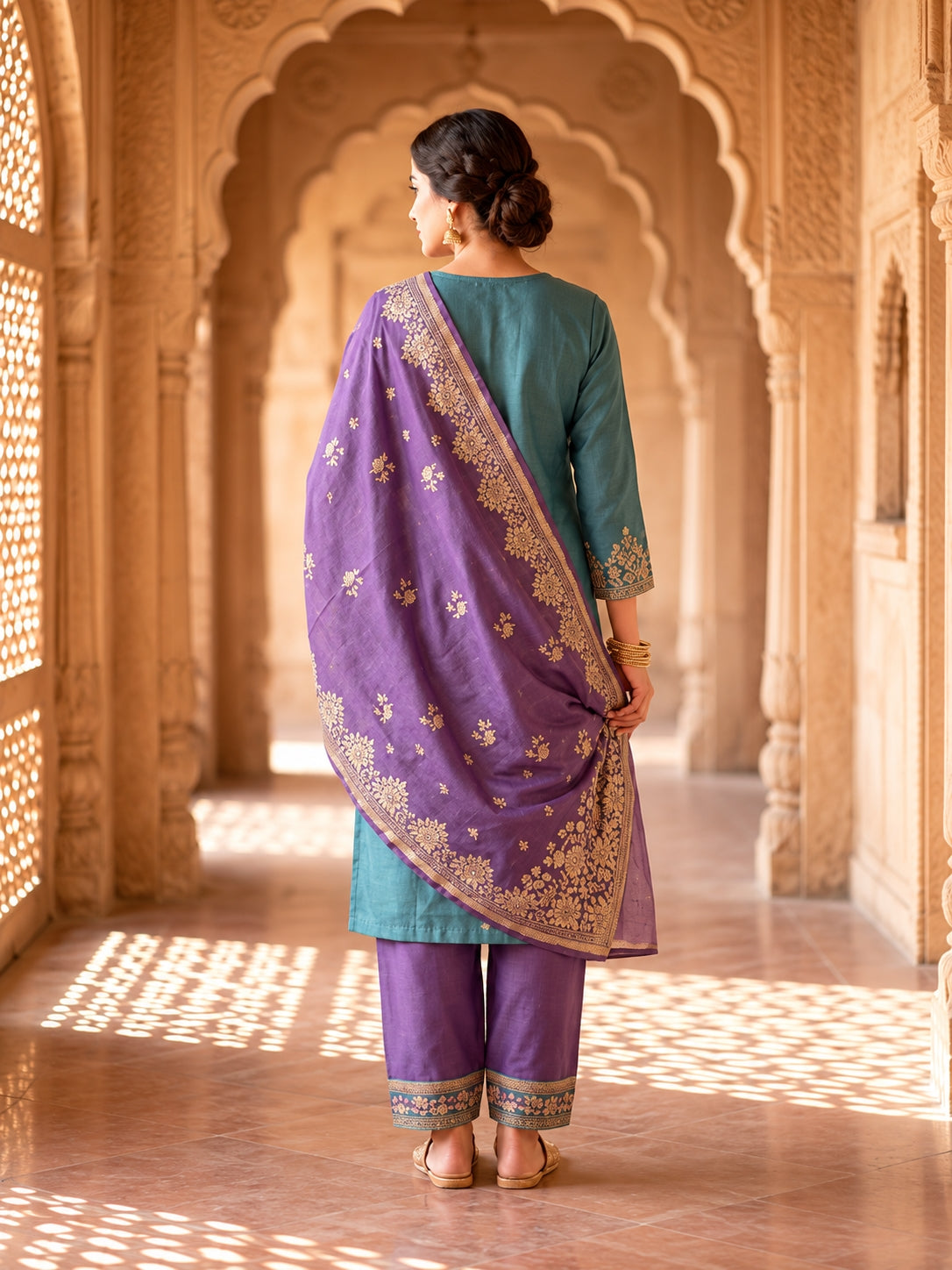 SAFAA Mirha 05 Women's Unstitched Velvet Suit Dress Material – Teal – view 2