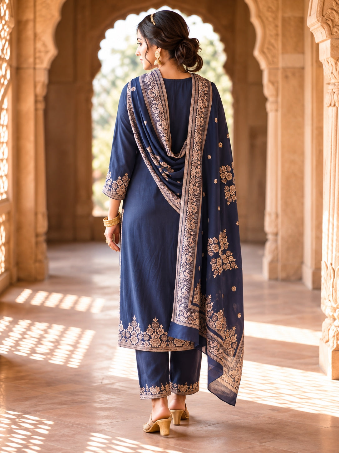 SAFAA Kusum 04 Women's Unstitched Woolen Suit Dress Material – Navy Blue – view 2