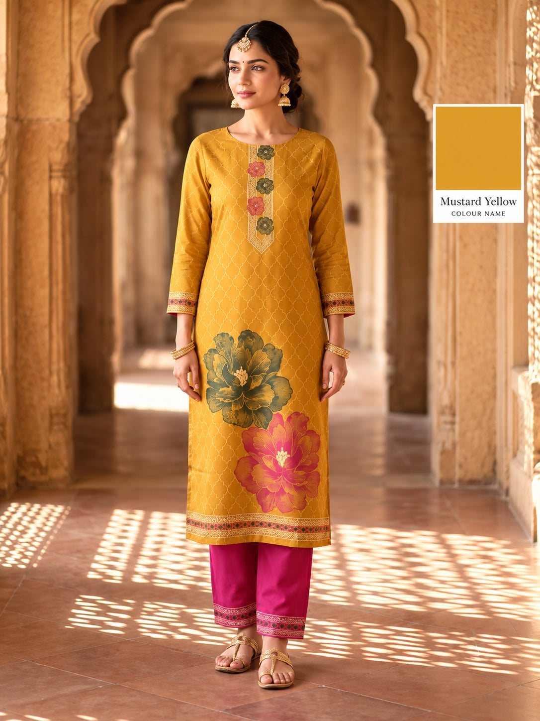SAFAA Arzoo 05 Women's Unstitched Woolen Suit Dress Material – Mustard – front