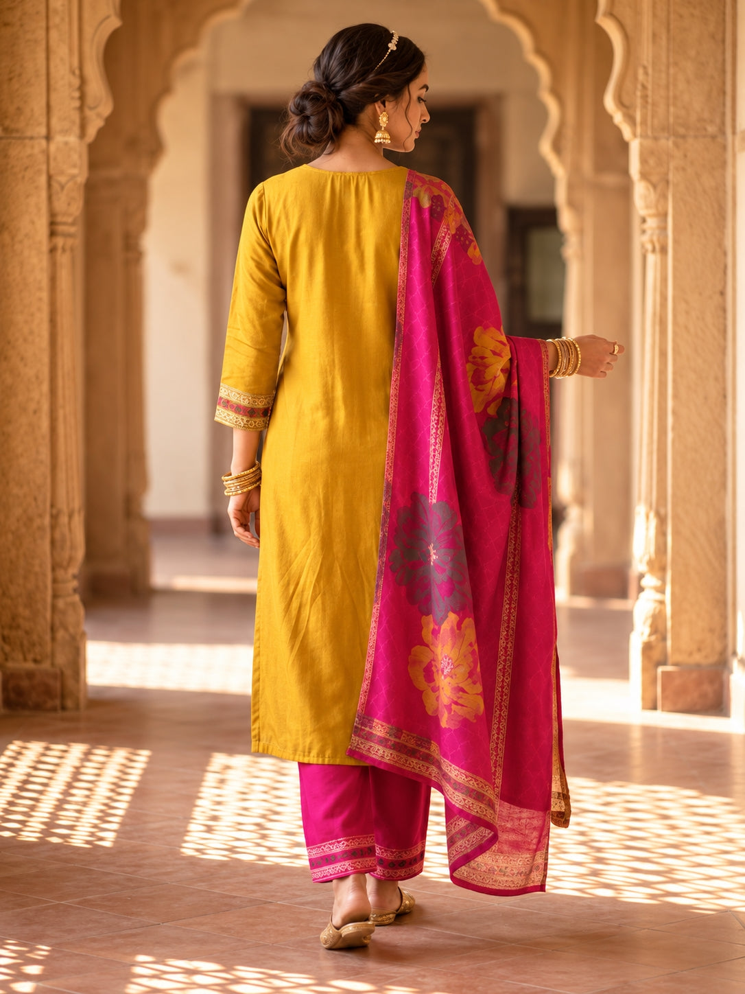 SAFAA Arzoo 05 Women's Unstitched Woolen Suit Dress Material – Mustard – view 2