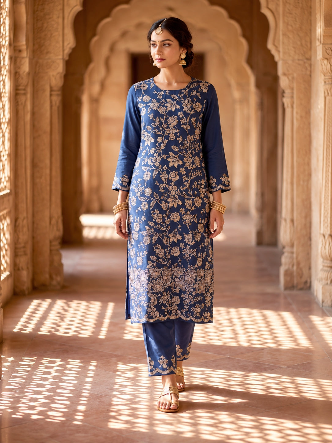 SAFAA Alisha 02 Women's Unstitched Woolen Suit Dress Material – Air Force Blue – front