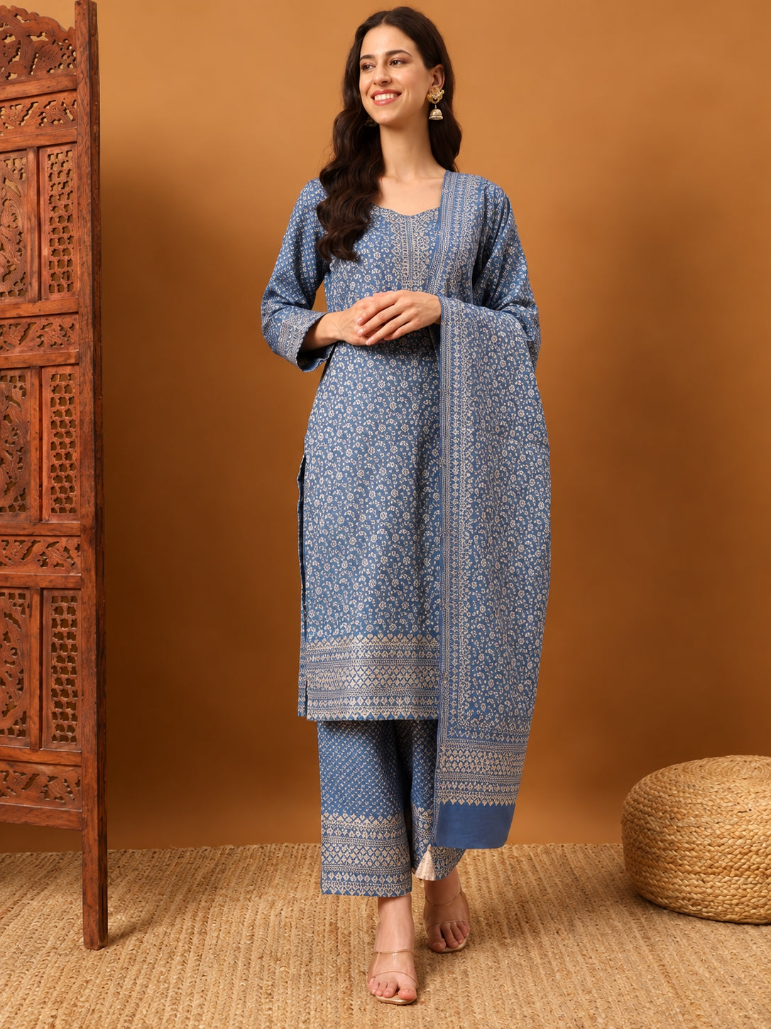 SAFAA Zurani 12 Women's Unstitched Woolen Suit Dress Material – Blue – front