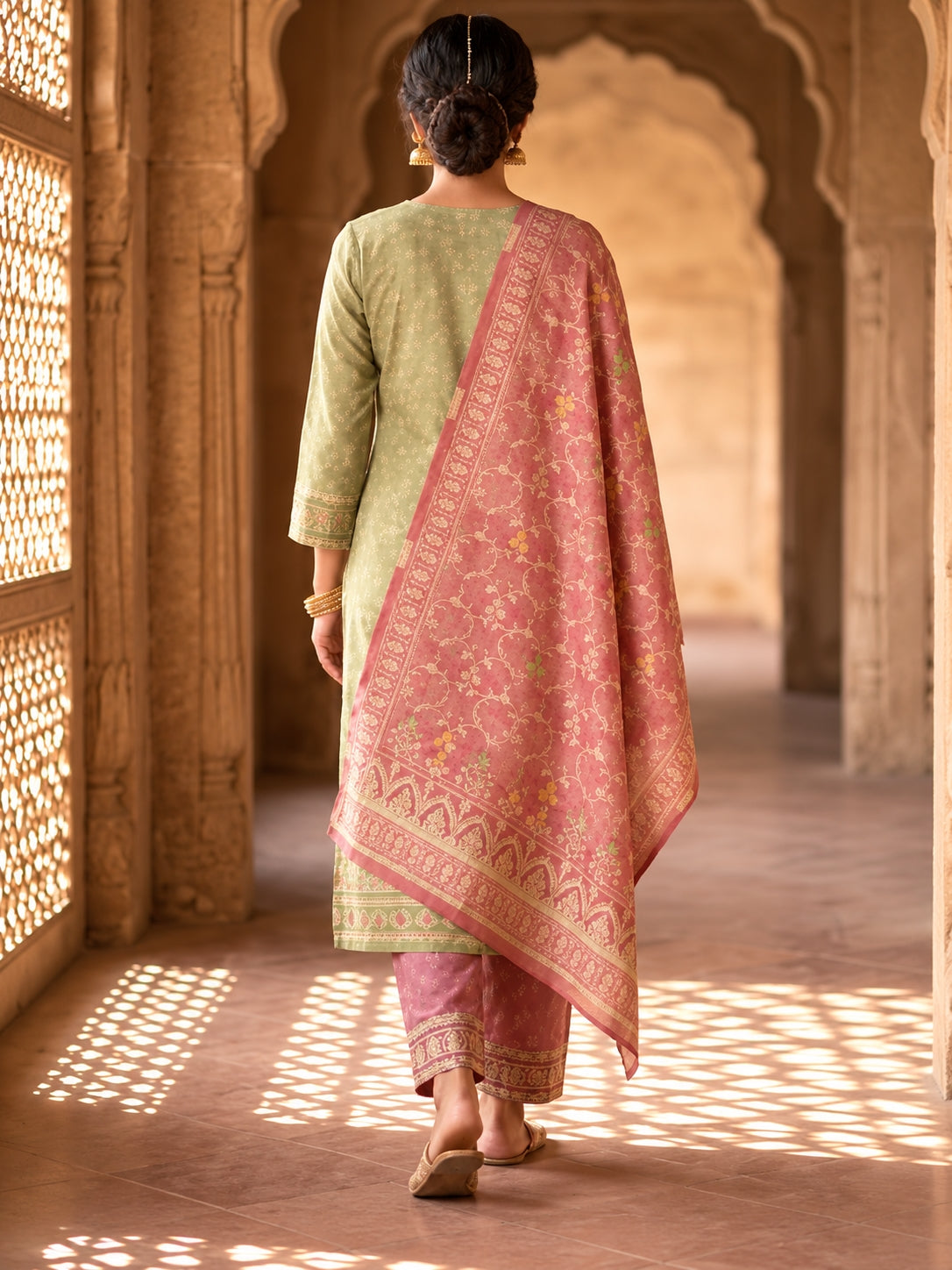 SAFAA Zehra 04 Women's Unstitched Woolen Suit Dress Material – Mehndi Green – view 2