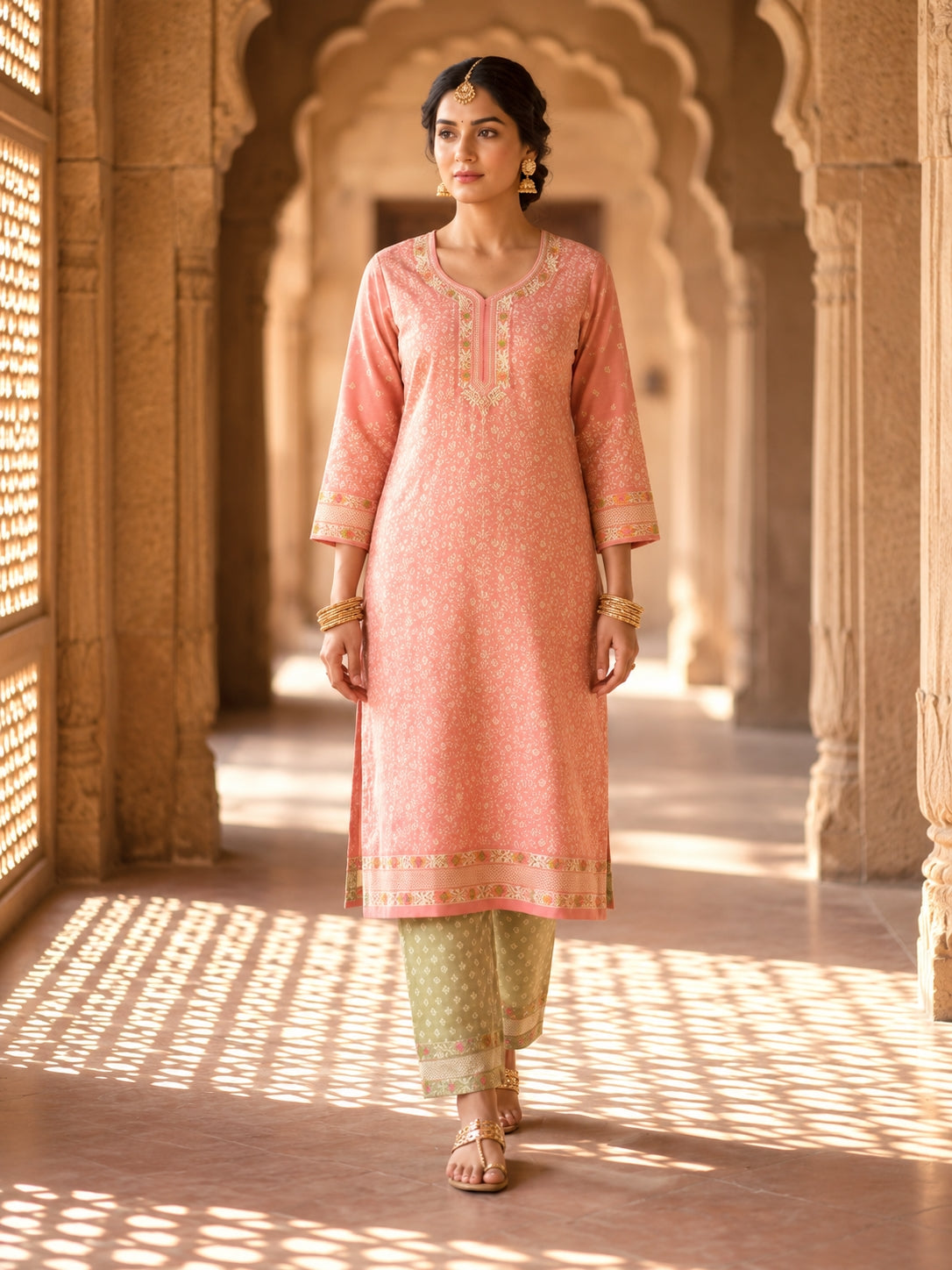 SAFAA Zehra 03 Women's Unstitched Woolen Suit Dress Material – Peach – front