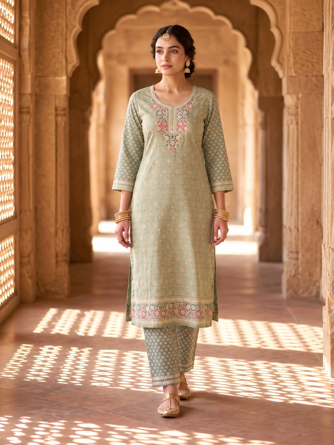 SAFAA Zehra 02 Women's Unstitched Woolen Suit Dress Material – Pista Green – front