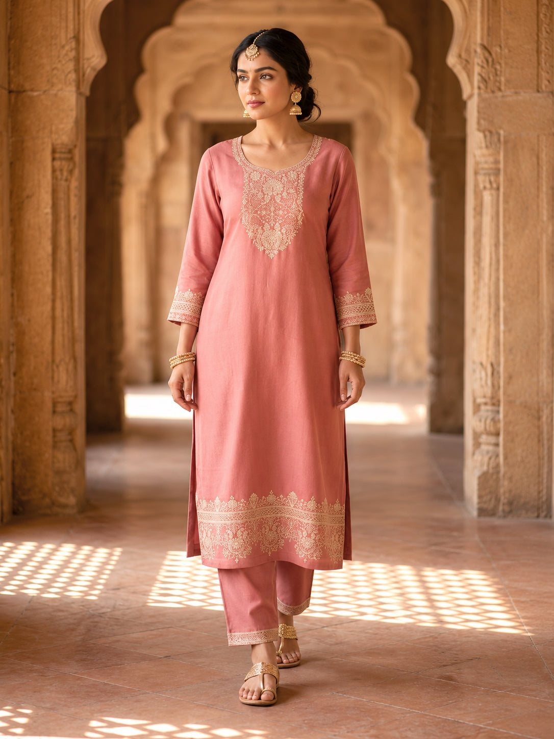 SAFAA Zaira 03 Women's Unstitched Woolen Suit Dress Material – Peach – front