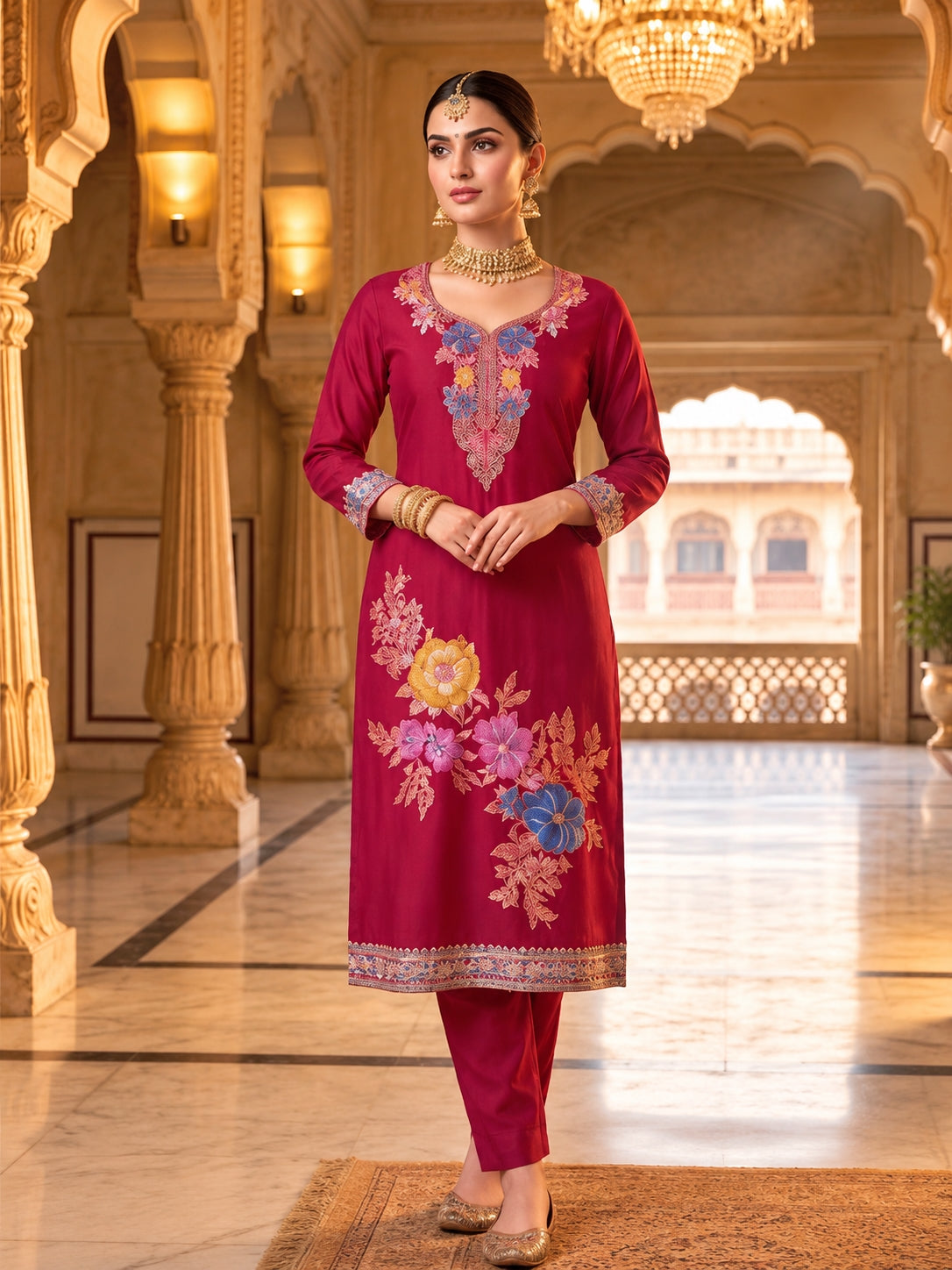 SAFAA Sofia 03 Women's Unstitched Woolen Suit Dress Material – Maroon – front