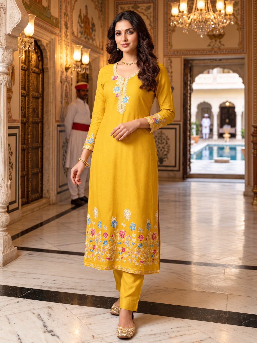 SAFAA Sofia 02 Women's Unstitched Woolen Suit Dress Material – Mustard – front