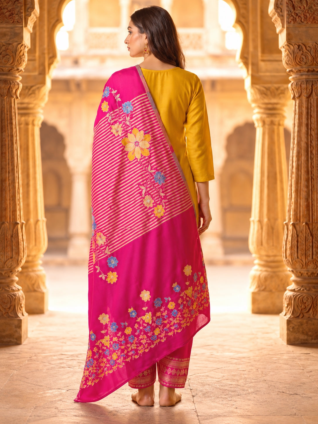 SAFAA Sofia 02 Women's Unstitched Woolen Suit Dress Material – Mustard – view 2