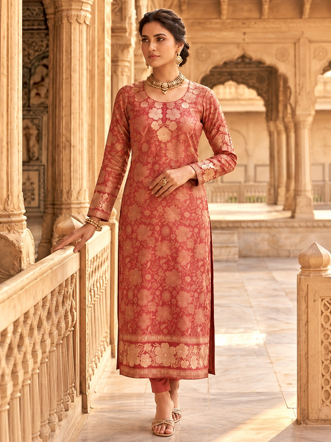 SAFAA Zurani 19 Women's Unstitched Woolen Suit Dress Material – Red – front